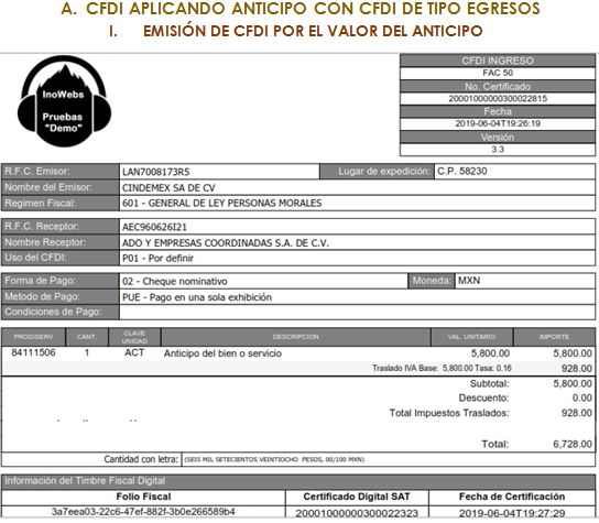 cfdi aplicando anticipo con cfdi de egreso