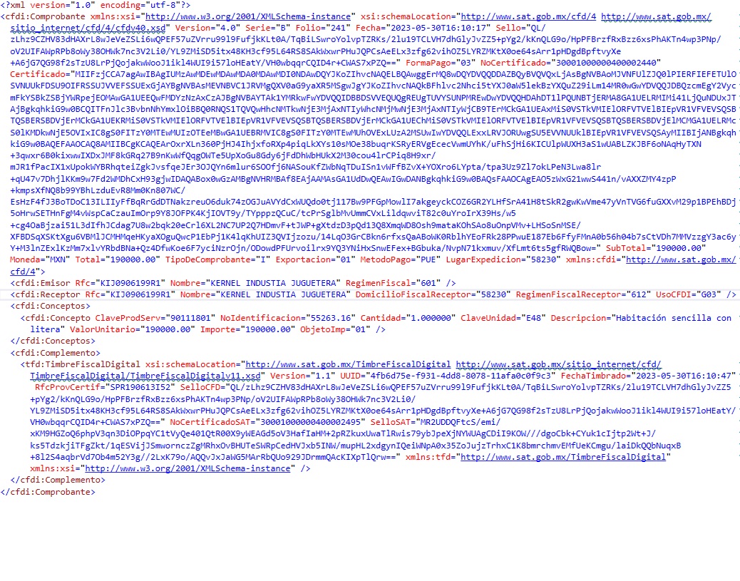 Ejemplo XML de factura sector primario