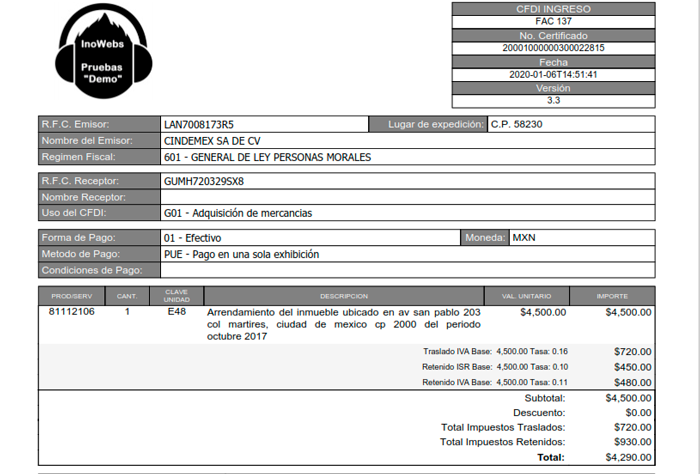 Ejemplo de PDF recibo de arrendamiento