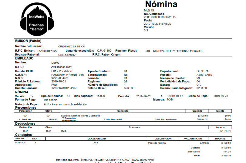 Ejemplo PDF de nómina